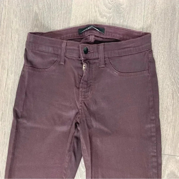 J Brand Super Skinny Lacq Pinot Waxed Coated Jeans Pant Denim burgundy Size 25 - Picture 7 of 15